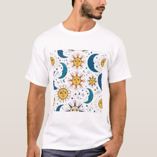 Himmels Sonne Mond Gesichter Vintage Muster T-Shirt