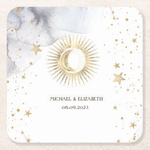 Himmels-Sonne, Mond, Sterne Rechteckiger Pappuntersetzer