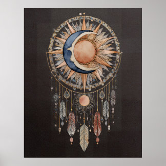 Himmels-Sonne-Mond-Traumfänger Poster