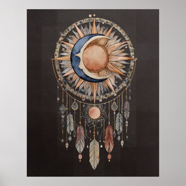 Himmels-Sonne-Mond-Traumfänger Poster (Vorne)