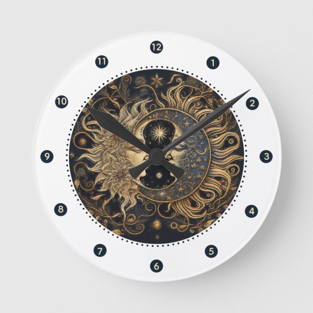 Himmels-Sonne-Mond-Wanduhr Runde Wanduhr (Vorderseite)