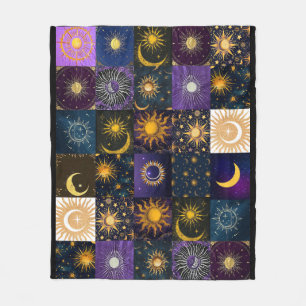 Himmels-Sonne-Mondphasen-Patchwork-Boho-Mystisch Fleecedecke