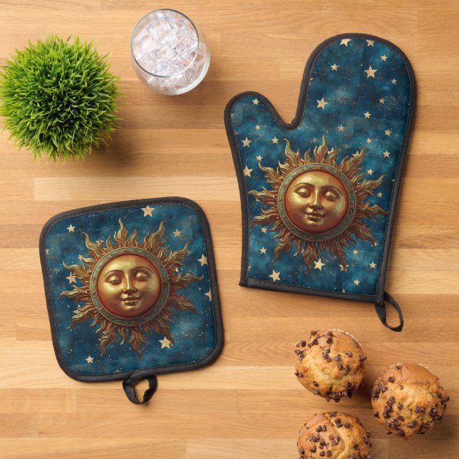 Himmels-Sonne Ofenhandschuh & Topflappen-Set (Oben Unten)