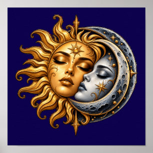 Himmels-Sonne-und-Mond-Kuss-Plakat - Mystischer As Poster