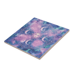 Himmels-Sonne- und Mond-Mandala-Galaxie-Nebel Fliese