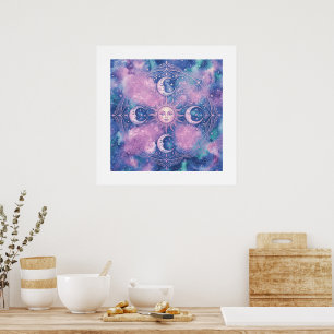 Himmels-Sonne- und Mond-Mandala-Galaxie-Nebel Poster