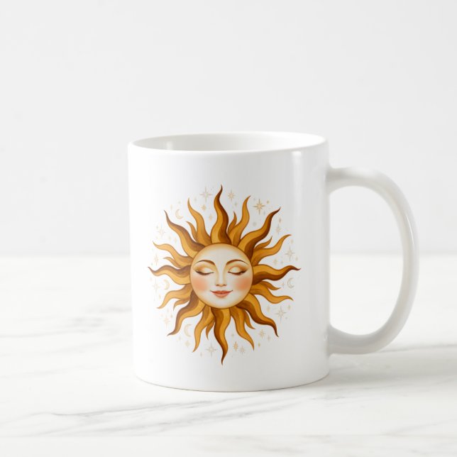 Himmels-Sonnengesicht Vintage Boho Kunst  Kaffeetasse (Rechts)