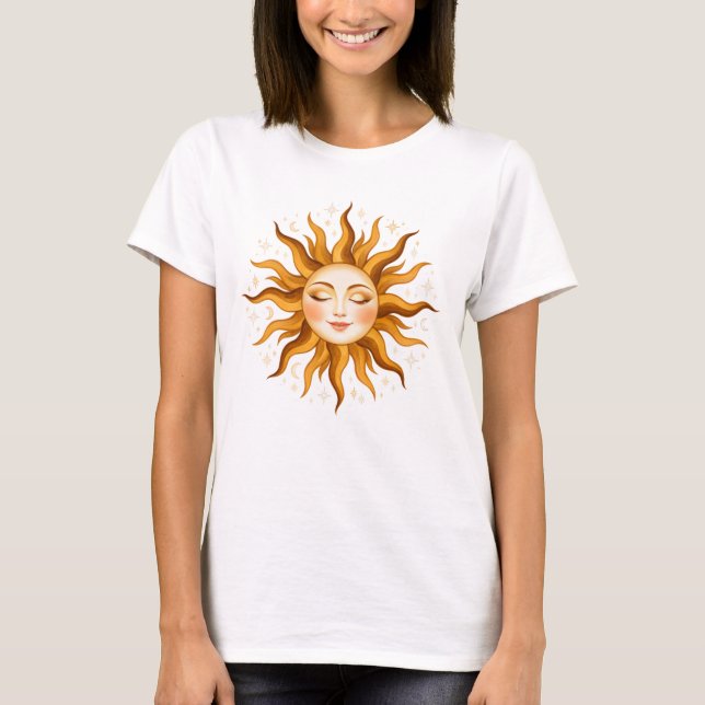Himmels-Sonnengesicht Vintage Boho Kunst  T-Shirt (Vorderseite)