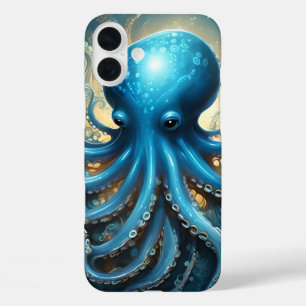 Himmels Wellen: Die Blaue Oktopus Fraktal Kunst iPhone 16 Plus Hülle