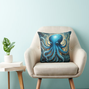 Himmels Wellen: Die Blaue Oktopus Fraktal Kunst Kissen