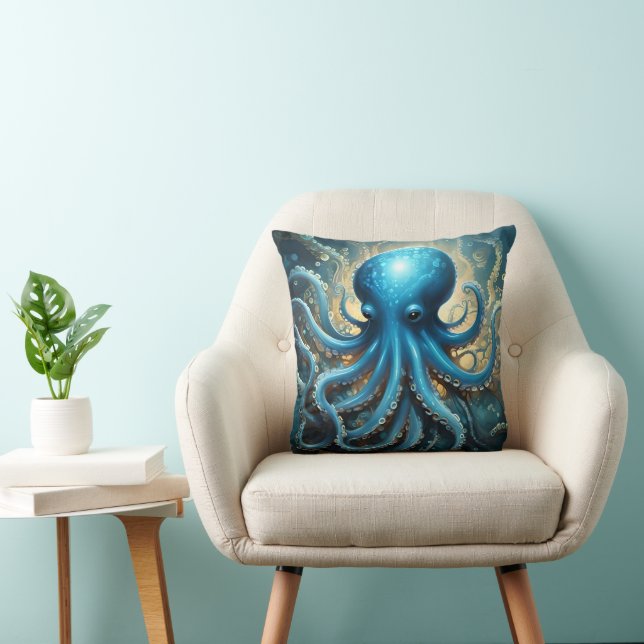 Himmels Wellen: Die Blaue Oktopus Fraktal Kunst Kissen (Stuhl )