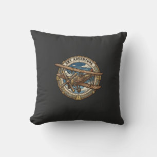 Himmelsabenteuer Vintage-Steampunk-Doppeldecker Kissen