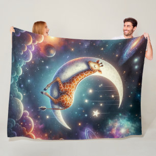Himmelsbaby-Giraffe schlafend auf Mond und Sternen Fleecedecke