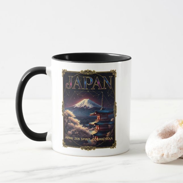 Himmelsberg Fuji Japan Pagode Reise Kunst Tasse (Mit Donut)