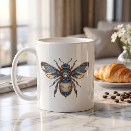 Himmelsbiene-Tasse Gold & Blau Luxus-Linienkunst Kaffeetasse