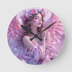 Himmelsblau: Der Engel des Petalhimmel Runde Wanduhr