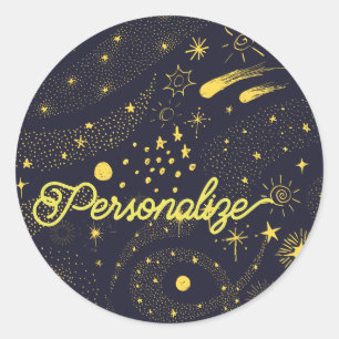 Himmelsblau-gelbe Sternkomet Weltraumgalaxie Runder Aufkleber