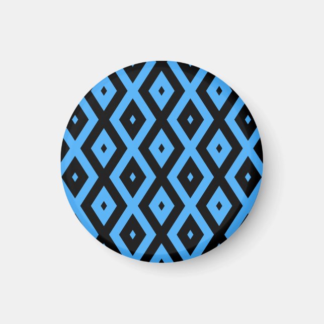 Himmelsblau und schwarz - Diamantenmuster Magnet (Vorne)