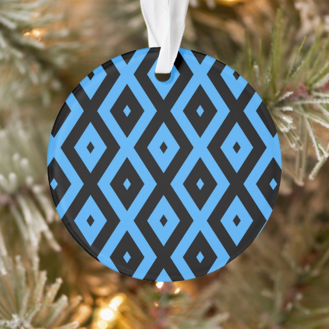 Himmelsblau und schwarz - Diamantenmuster Ornament (Baum)