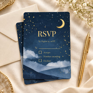 Himmelsblaue Goldene Sterne Hochzeits-RSVP-Karte Einladung