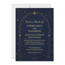 Himmelsblaue Goldmond Hochzeitseinladung