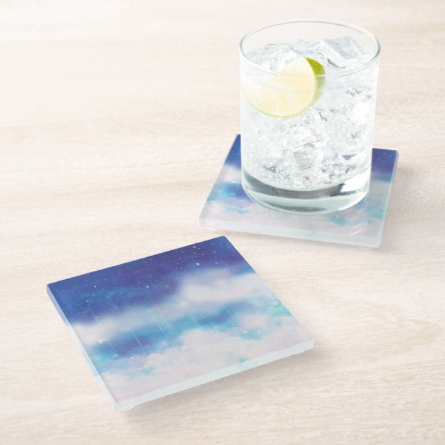 Himmelsblauer Nebel Untersetzer (Schrägansicht)