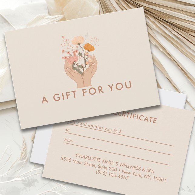 Himmelsblumen Salon Geschäft Geschenkgutschein (Celestial Floral Beige Broen Boho Salon Business Gift Certificate)