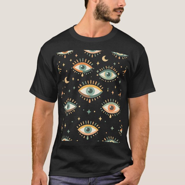 Himmelsböser Blick Muster – Boho Mystischer Mond T-Shirt (Vorderseite)