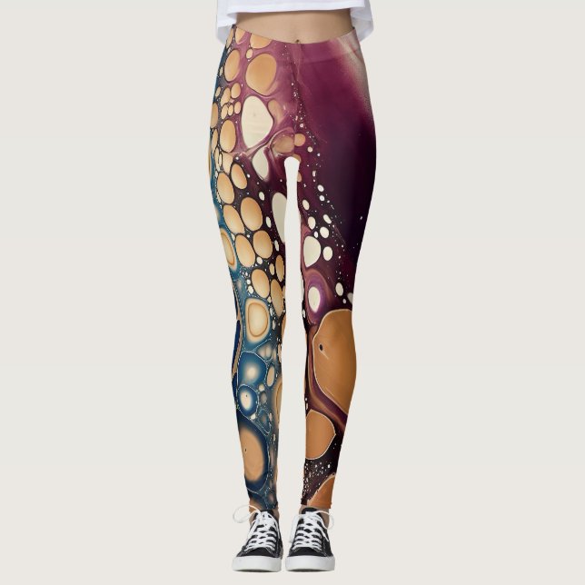 Himmelsfluid-Marmor in Mitternachtsgold Leggings (Vorderseite)