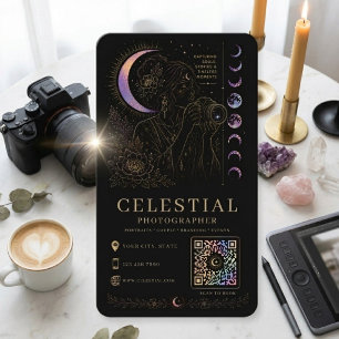 Himmelsfotograf Luxus Schwarz Gold QR Visitenkarte
