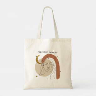 Himmelsfrau Boho Minimalist Abstracte Linienkunst Tragetasche