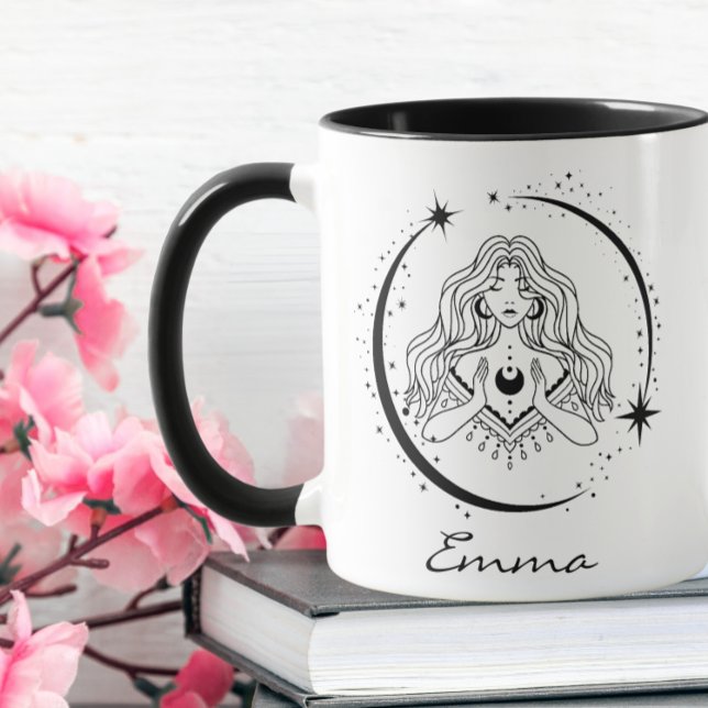Himmelsfrau, Mondsterne, boho, elegante Astronomie Tasse (Von Creator hochgeladen)