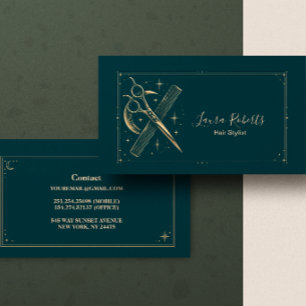 Himmelsfriseur in Teal und Gold Visitenkarte