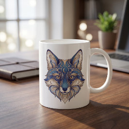 Himmelsfuchs-Tasse Gold & Blau Luxus-Linienkunst Kaffeetasse