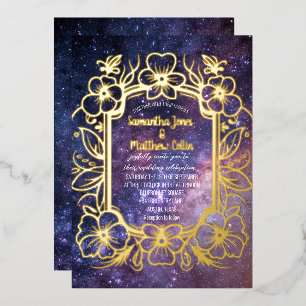Himmelsgalaxie Kosmos Nacht Goldfolie Hochzeit Folieneinladung