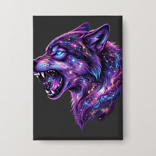 Himmelsgalaxie Wolf Brüllen Grafik T-Shirt Button