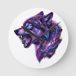 Himmelsgalaxie Wolf Brüllt Grafik T-Shirt Runde Wanduhr