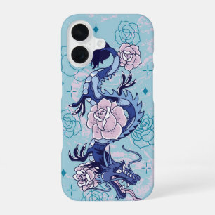 Himmelsgebundene Schlange - Blauer Drache Floral iPhone 16 Hülle