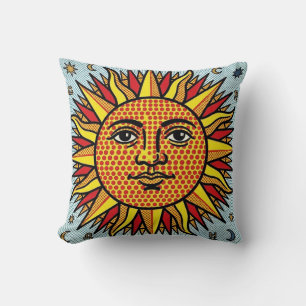 Himmelsgesicht im Pop-Art-Comic-Stil Sonnenstrahle Kissen