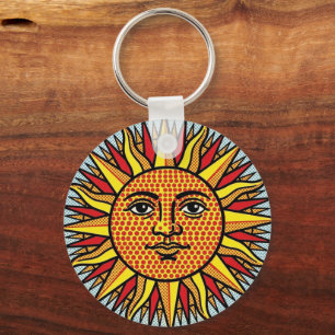 Himmelsgesicht im Pop-Art-Comic-Stil Sonnenstrahle Schlüsselanhänger