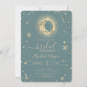 Himmelsgold Sonne Mond Sterne Luncheon Mintgrün Einladung
