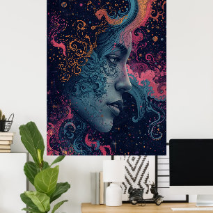 Himmelsgöttin Kosmischer Kunstposter   Lebendiges  Poster