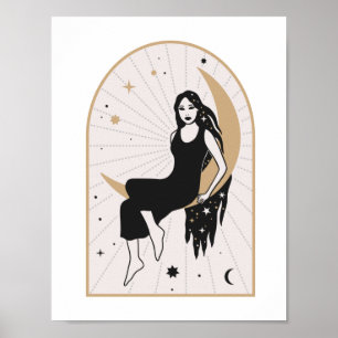Himmelsgöttin sitzt auf Mond Magie Mystische Kunst Poster