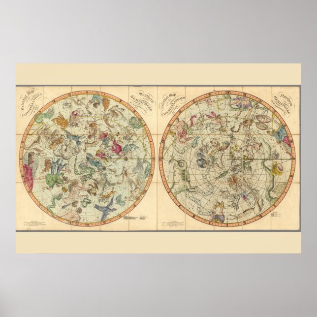 Himmelskarte der Sternbilder Poster (Vorne)