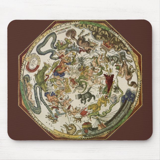 Himmelskarte von Peter Apian, Vintage Astronomie Mousepad (Vorne)