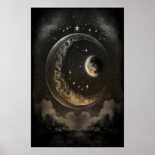 Himmelskörper Monde Dark Academia, Antik Poster (Vorne)