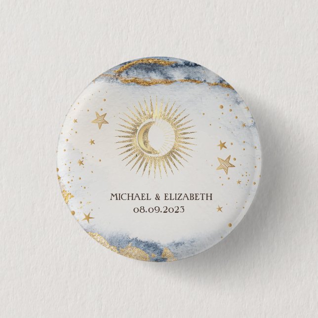 Himmelskörper Sonne, Mond, Sterne Aquarell Button (Vorderseite)