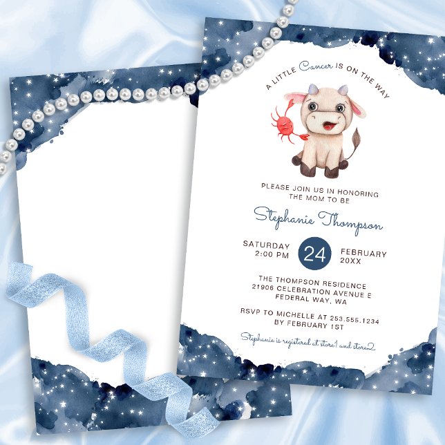 Himmelskrebs Astrologie Schildkrötendusche Einladung (Celestial Cancer Astrology Sign Baby Shower Invitation)