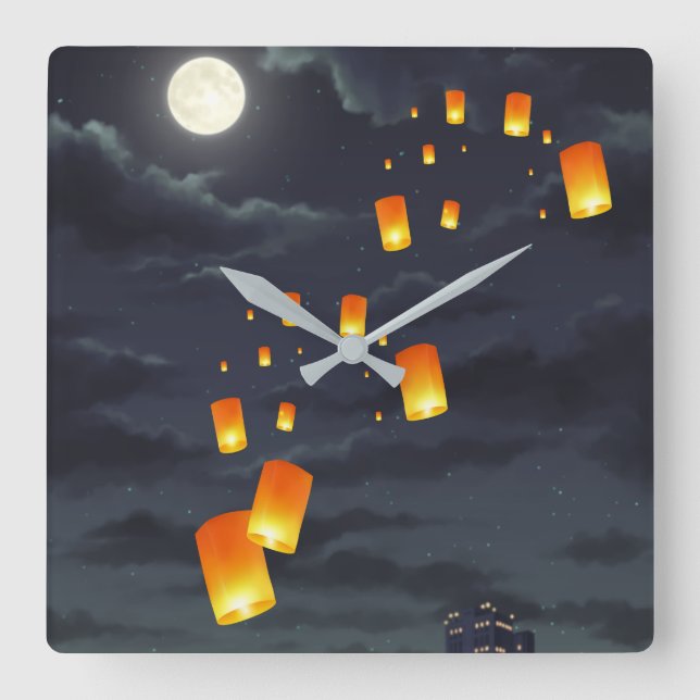 Himmelsleuchte/gelbe Lampe/Nachtlicht Quadratische Wanduhr (Vorderseite)