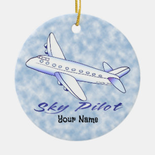 Himmelslotse Blaues Flugzeug Keramik Ornament